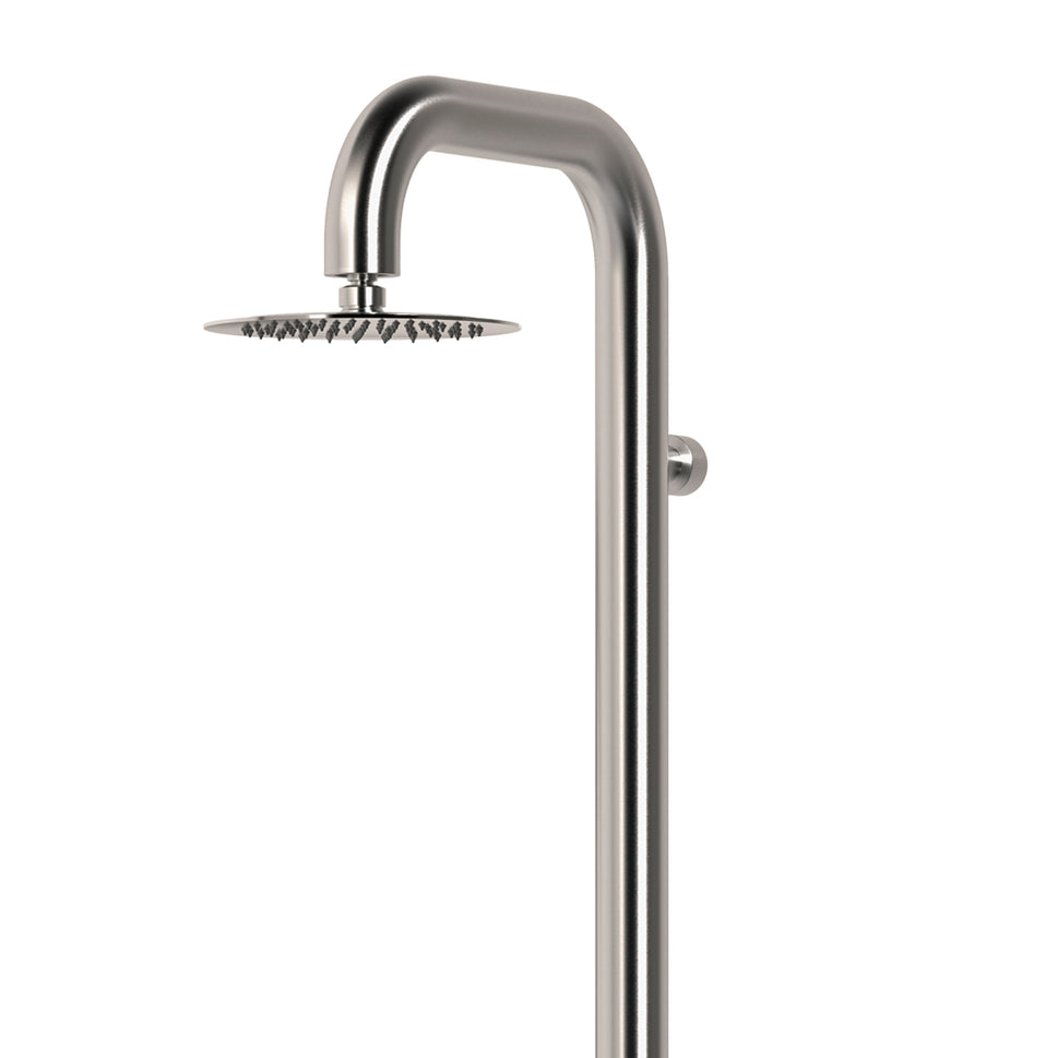 SINED Ducha de pared En Acero Inoxidable 316L Acabado Satinado con Mezclador y Ducha Grande Para Paredes y Exteriores e Interiores Agua Caliente y Fría Modelo DOCCIA CABRAS INOX