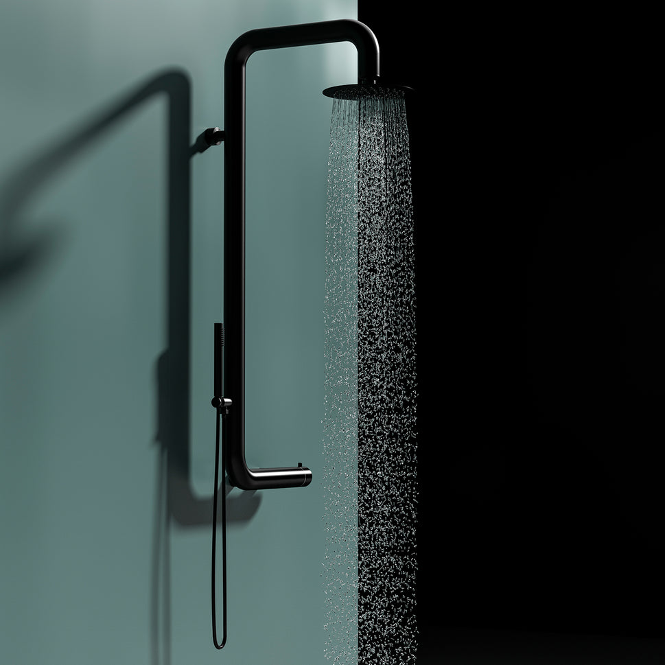 Sined Douche murale en acier inoxydable AISI 316L avec mélangeur, pomme de douche large intérieur ou extérieur, eau chaude et froide pour usage intensif DOCCIA CABRAS NERA