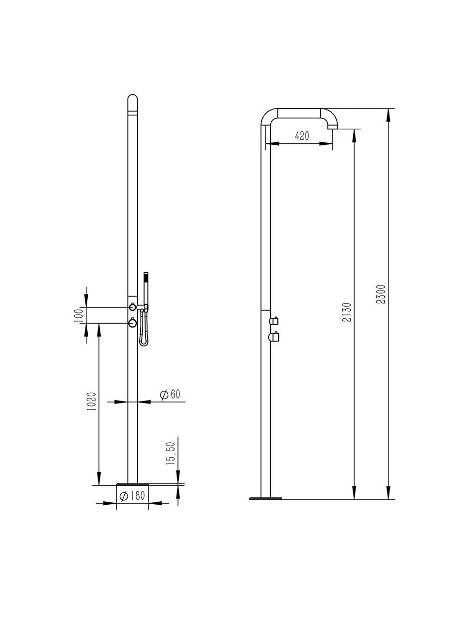 316l roestvrijstalen Chia buitendouche met handdouche 230 cm zilver Sined