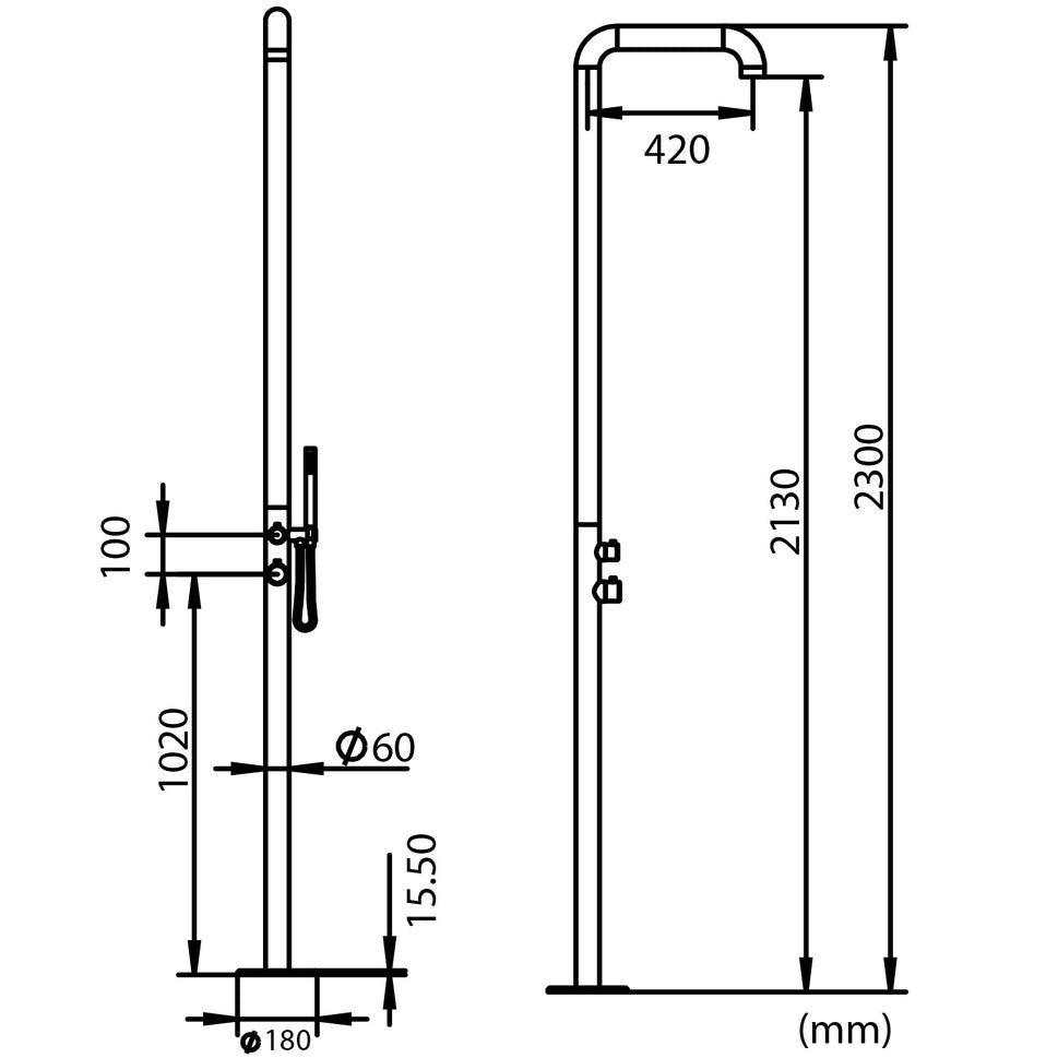 316l roestvrijstalen Chia buitendouche met handdouche 230 cm zilver Sined