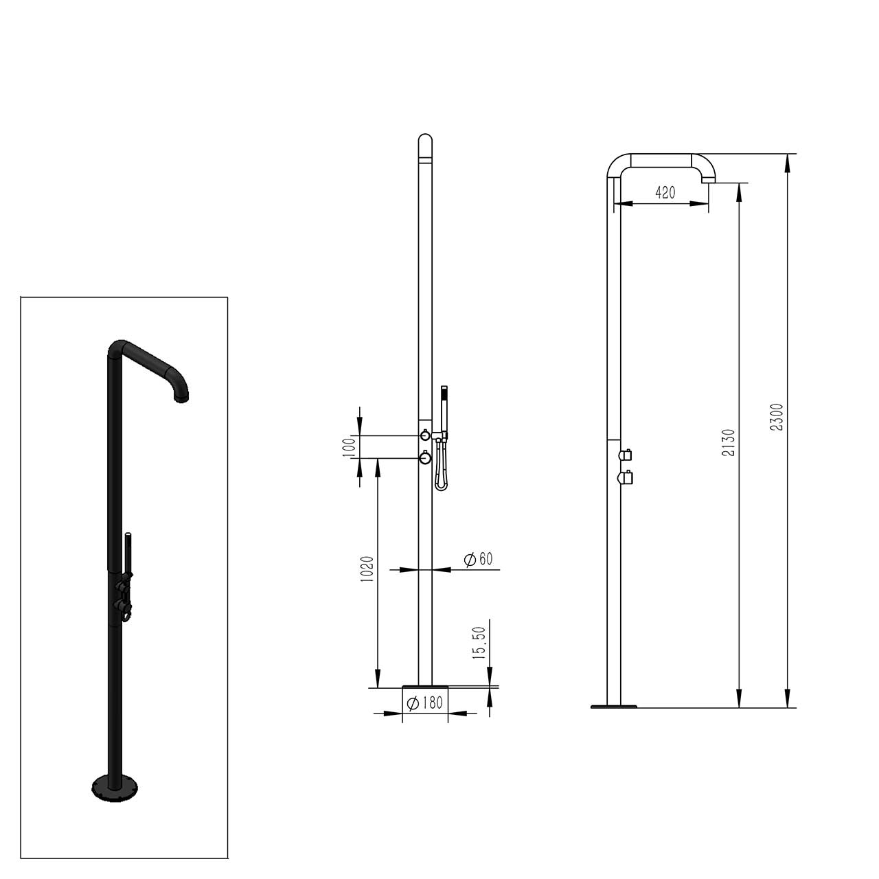 Doccia Esterno e Teleducha Oro 230 Cm Sined