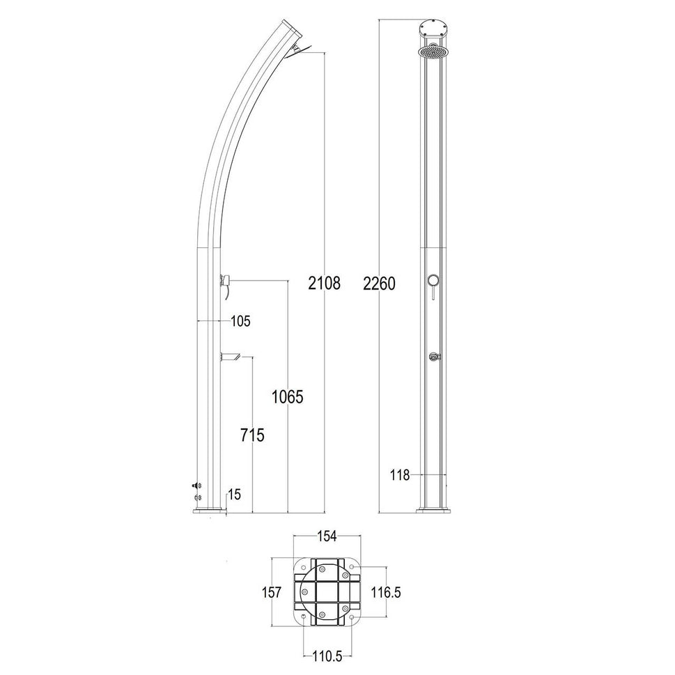 Douche Solaire Emi Blanche en Aluminium pour Piscine Sined
