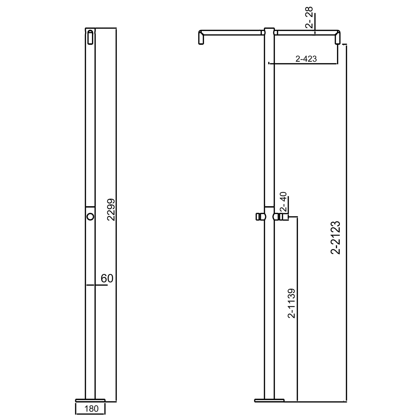 Ducha exterior inox 316L con dos duchas de techo, diseño ita