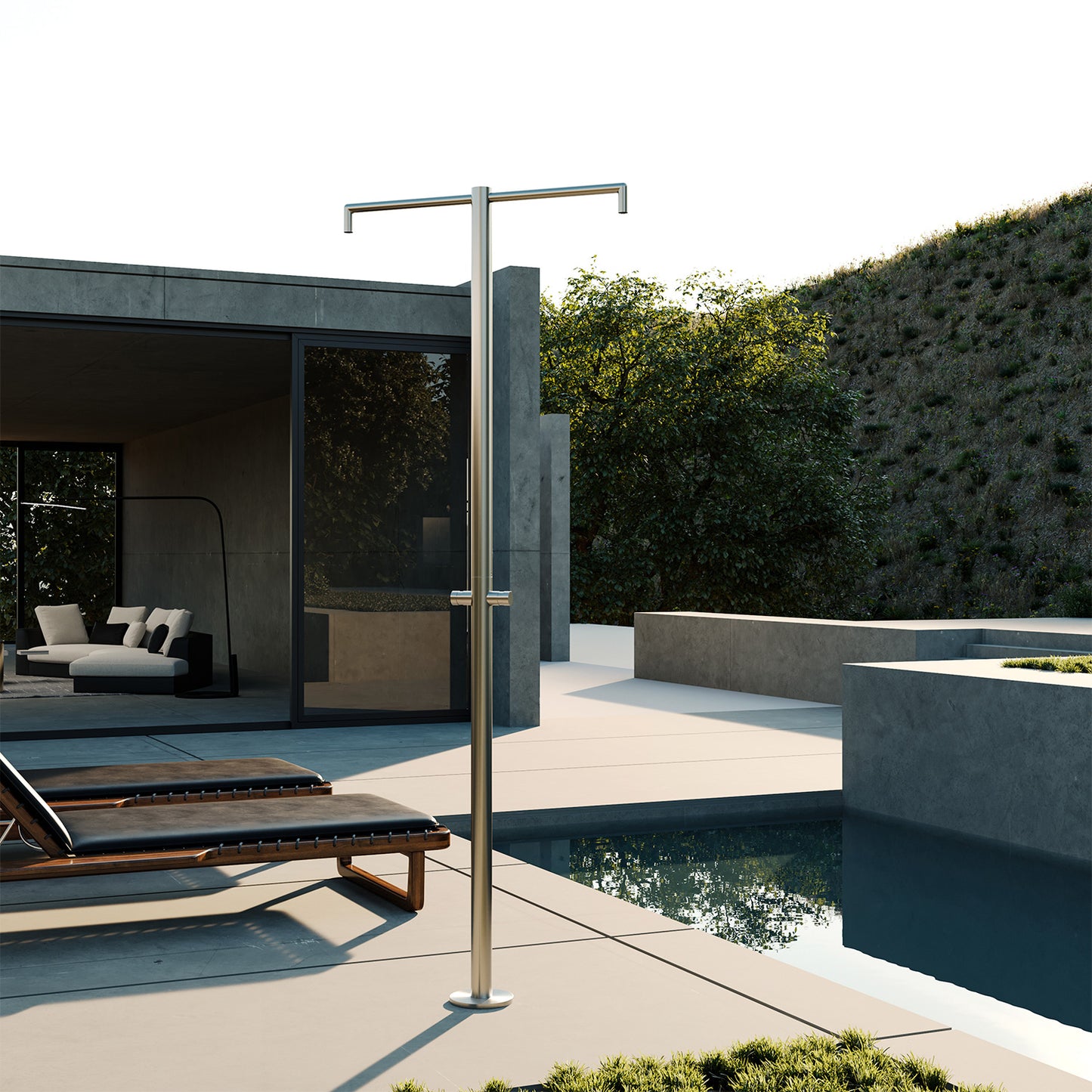 Ducha exterior inox 316L con dos duchas de techo, diseño ita