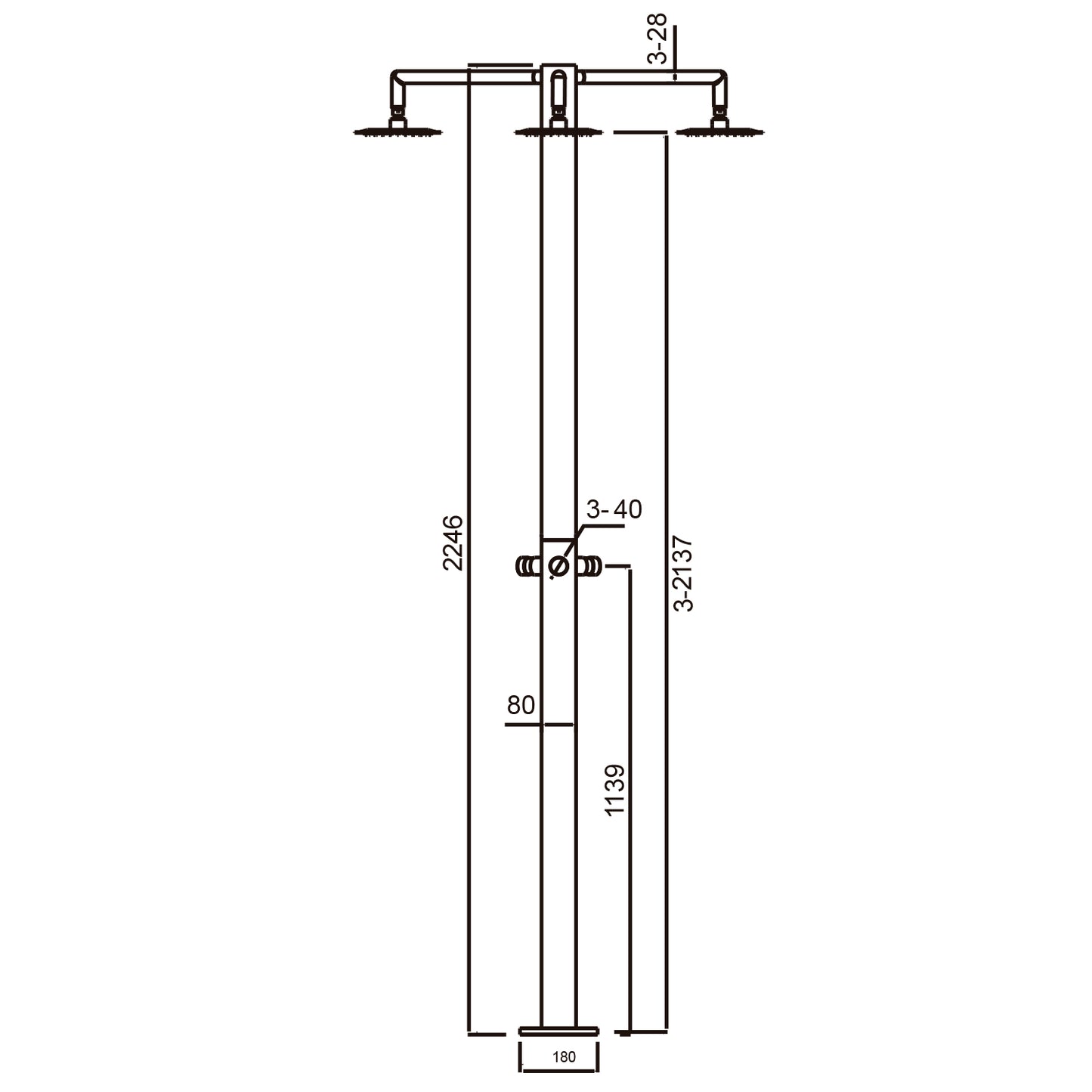 Ducha exterior de acero inoxidable con 3 cabezales