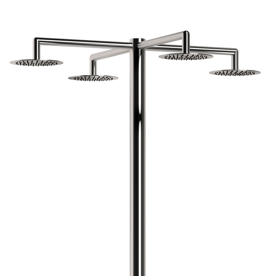 SINED Ducha Exterior Inox Satinado en Acero Inox 316L Cuatro Difusores para Uso Colectivo con Temporizador Resistente a la Corrosión Solo Agua Fría Modelo Idra 4T