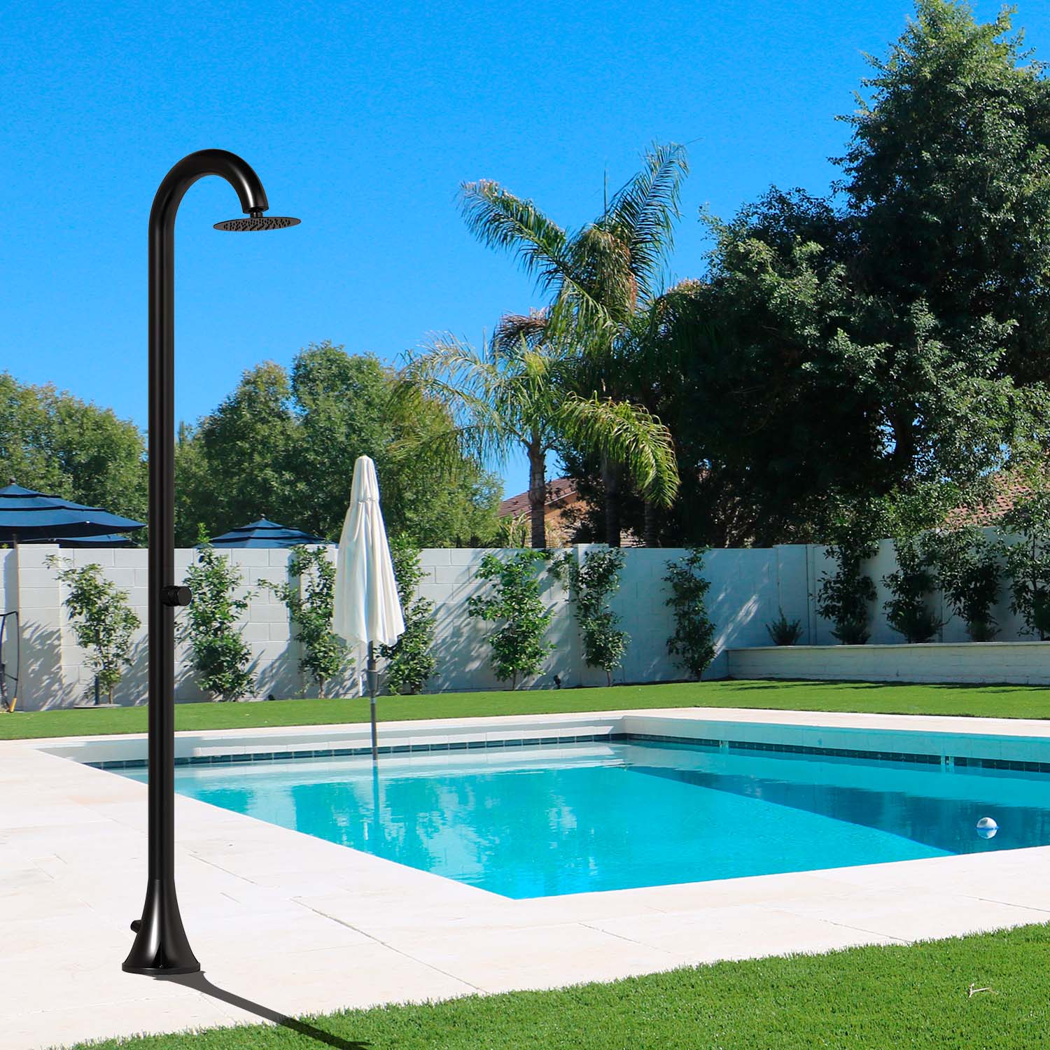 Douche en acier inoxydable Sined Luna Tmp noir Douche en acier inoxydable double connexion d'eau froide latérale ou inférieure Douche temporisée d'eau froide avec douche murale et mitigeur rond noir