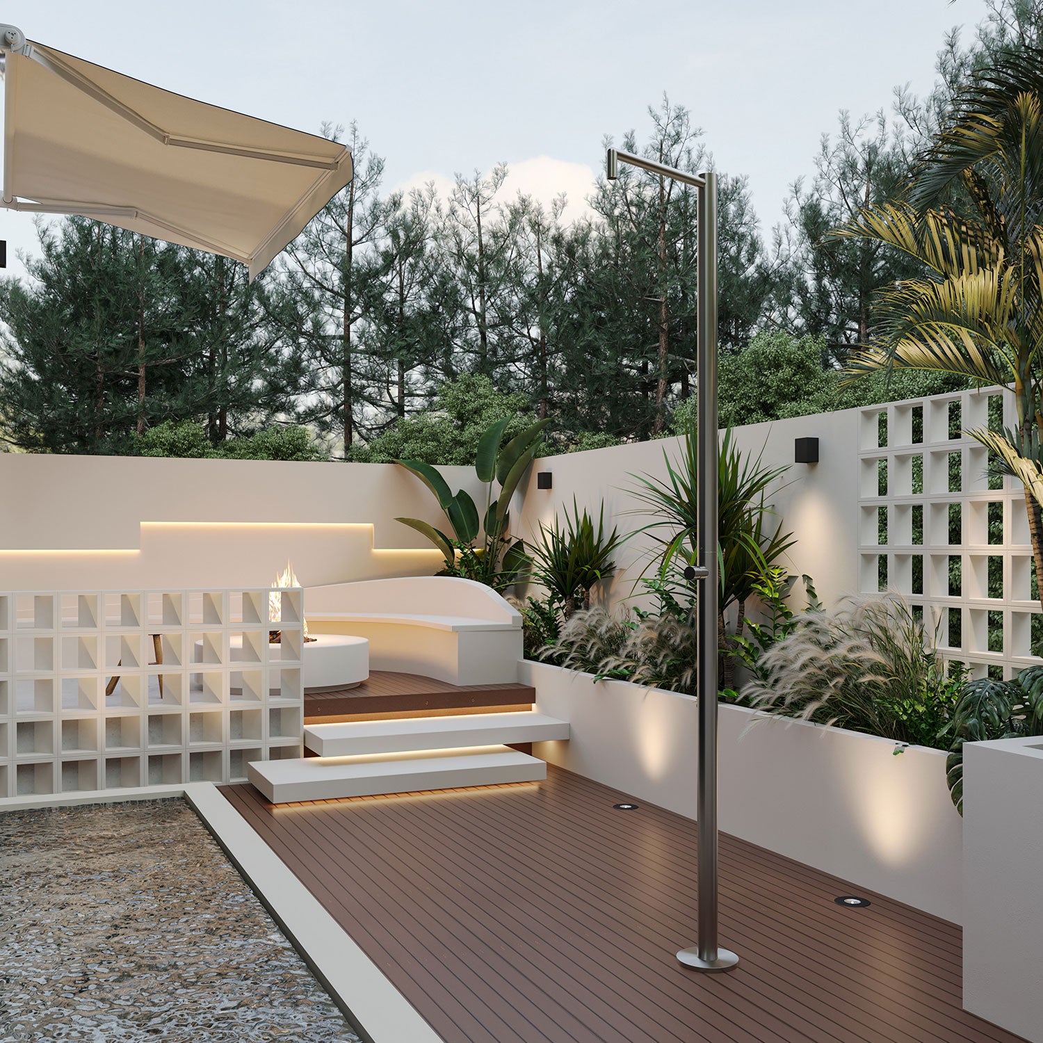 SINED Ducha de acero inoxidable 316L satinado con temporizador de agua fría y rociador antivandálico ideal para espacios comunitarios y resistente a la corrosión - Modelo DOCCIA INOX MONOCOLO