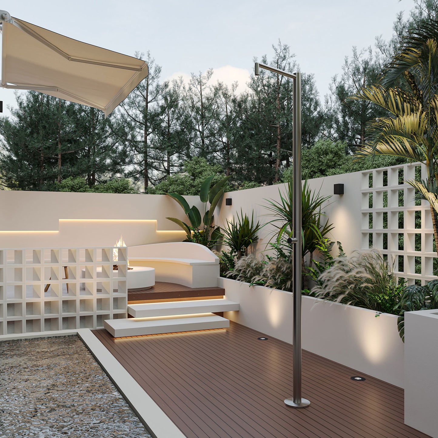 Ducha inox monóculo: diseño italiano, acero 316L, ahorro de agua