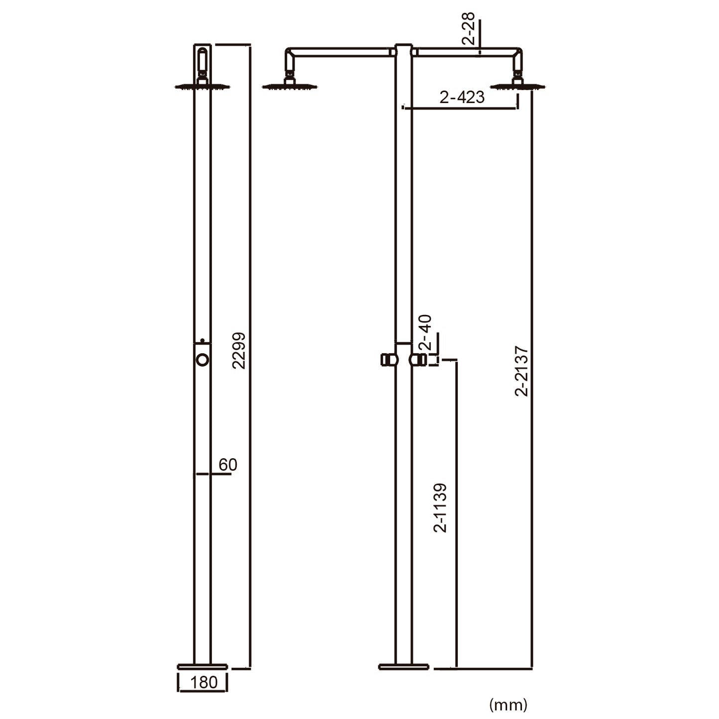 Ducha exterior de acero inoxidable con dos duchas de techo