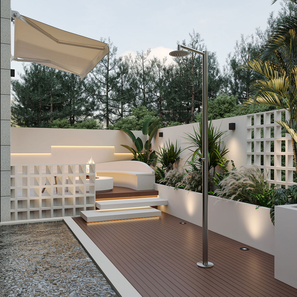 Sined Polifemo Douche En Acier Pour Extérieur et Intérieur 1 Pommeau Temporisé Eau Froide Inox Économie D'eau Installation Simplifiée