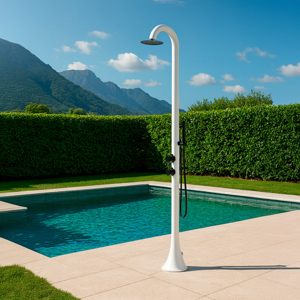 SINED Ducha Moon Blanco Acero Inoxidable 316l Ducha Náutica Flexible Ducha Doble Conexión Instalación Inferior y Lateral Interior y Exterior Agua Caliente y Fría con Mezclador