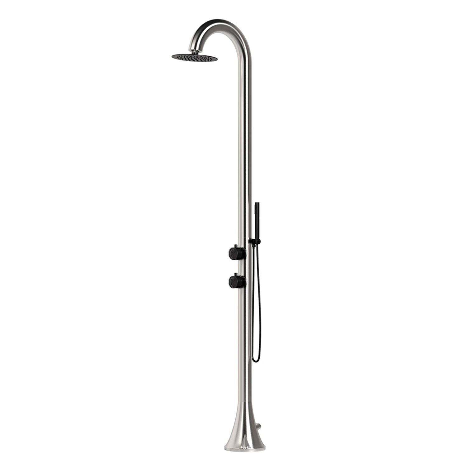 SINED Luna Acier Inoxydable 316l Acier Brossé Douche Pour Piscine Avec Douche Flexible Eau chaude et froide Pour intérieur et extérieur Résistant Entrée d'eau basse ou latérale