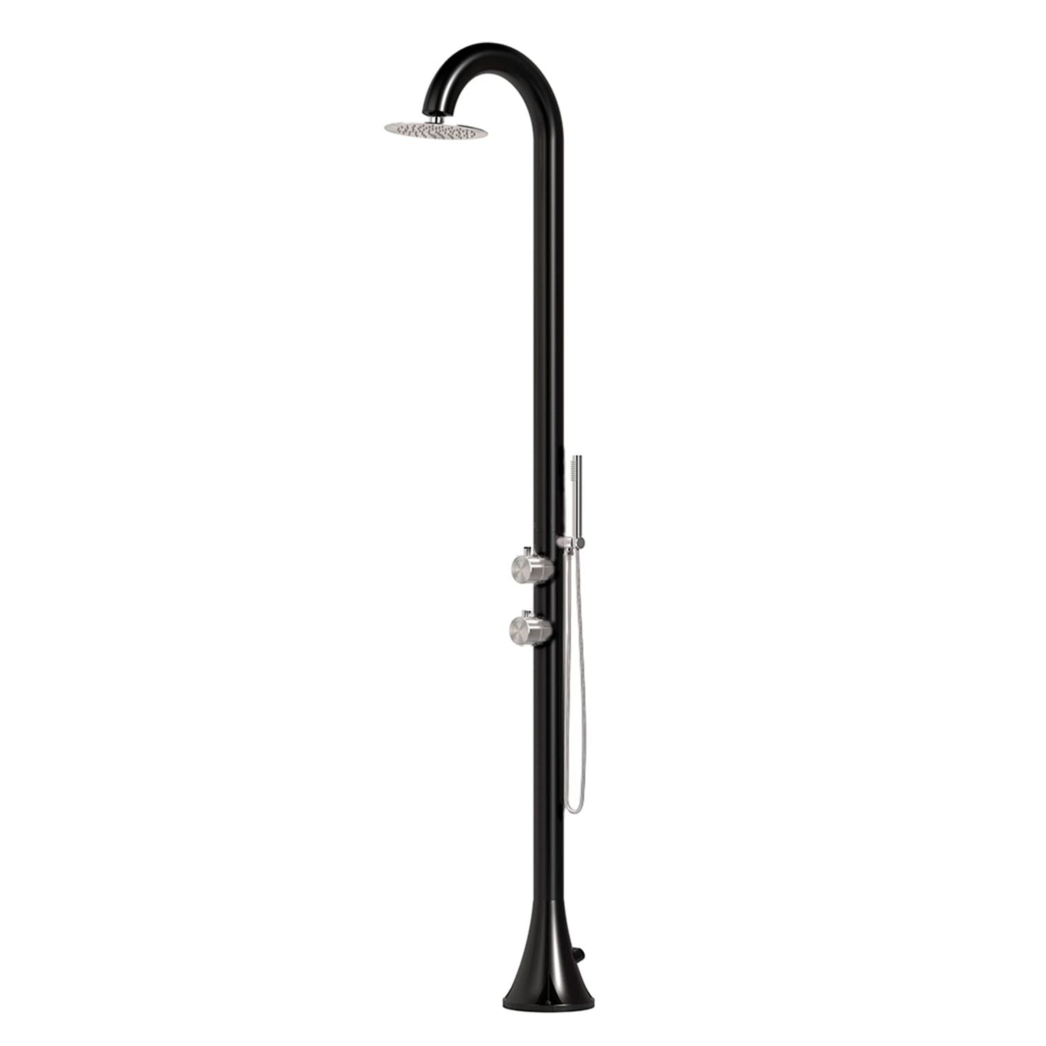 SINED Douche Moon D Acier Inoxydable Noir 316l Avec Douchette Flexible Avec Entrées Doubles Pour Eau Chaude Et Froide Par Le Côté Ou Par Le Bas Deux Modes Idéal Pour Installations Extérieures