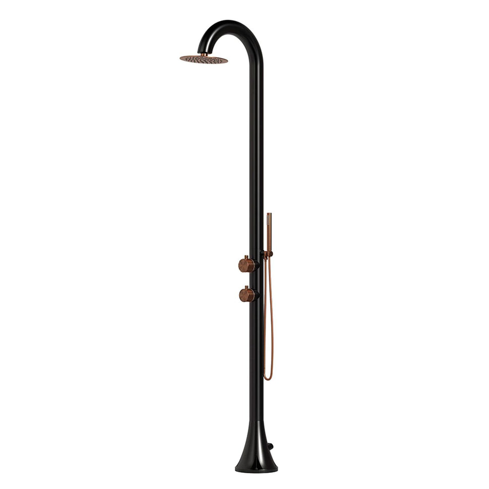 SINED Ducha Moon D Aço Inoxidável Preto 316l Com Teleducha Flexível Com Entradas Duplas Para Água Quente E Fria Pelo Lado Ou Por Baixo Dois Modos Ideal Para Instalações Ao Ar Livre