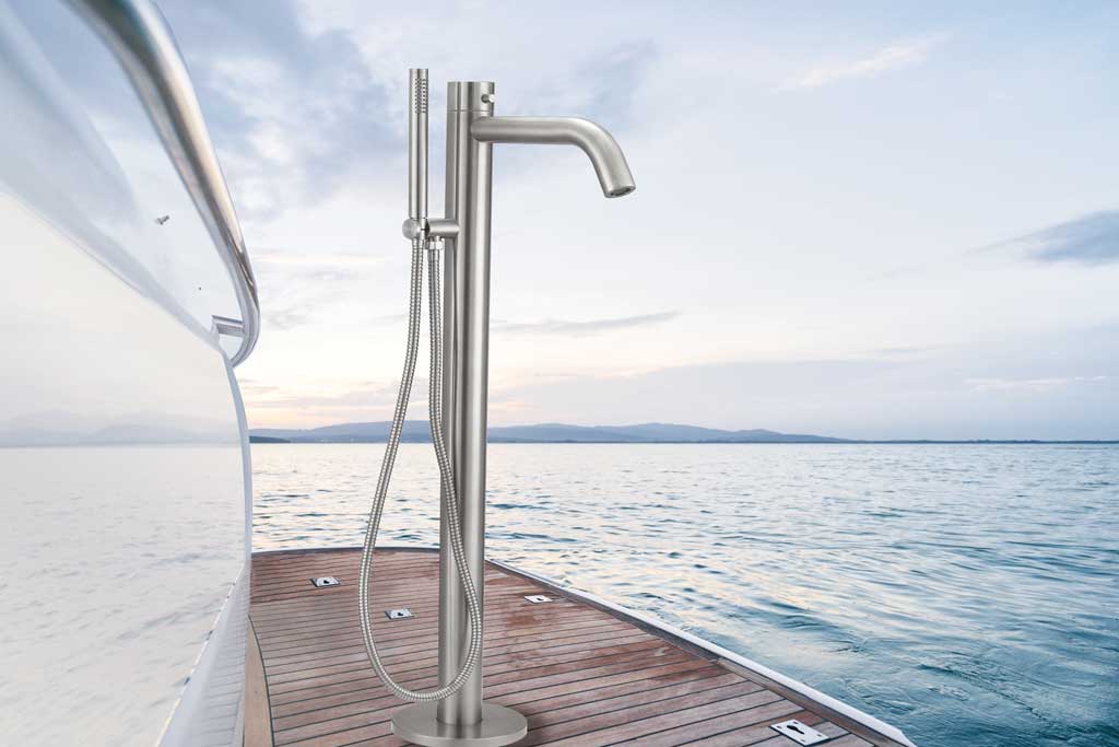 Columna de ducha exterior de acero inoxidable con teleducha