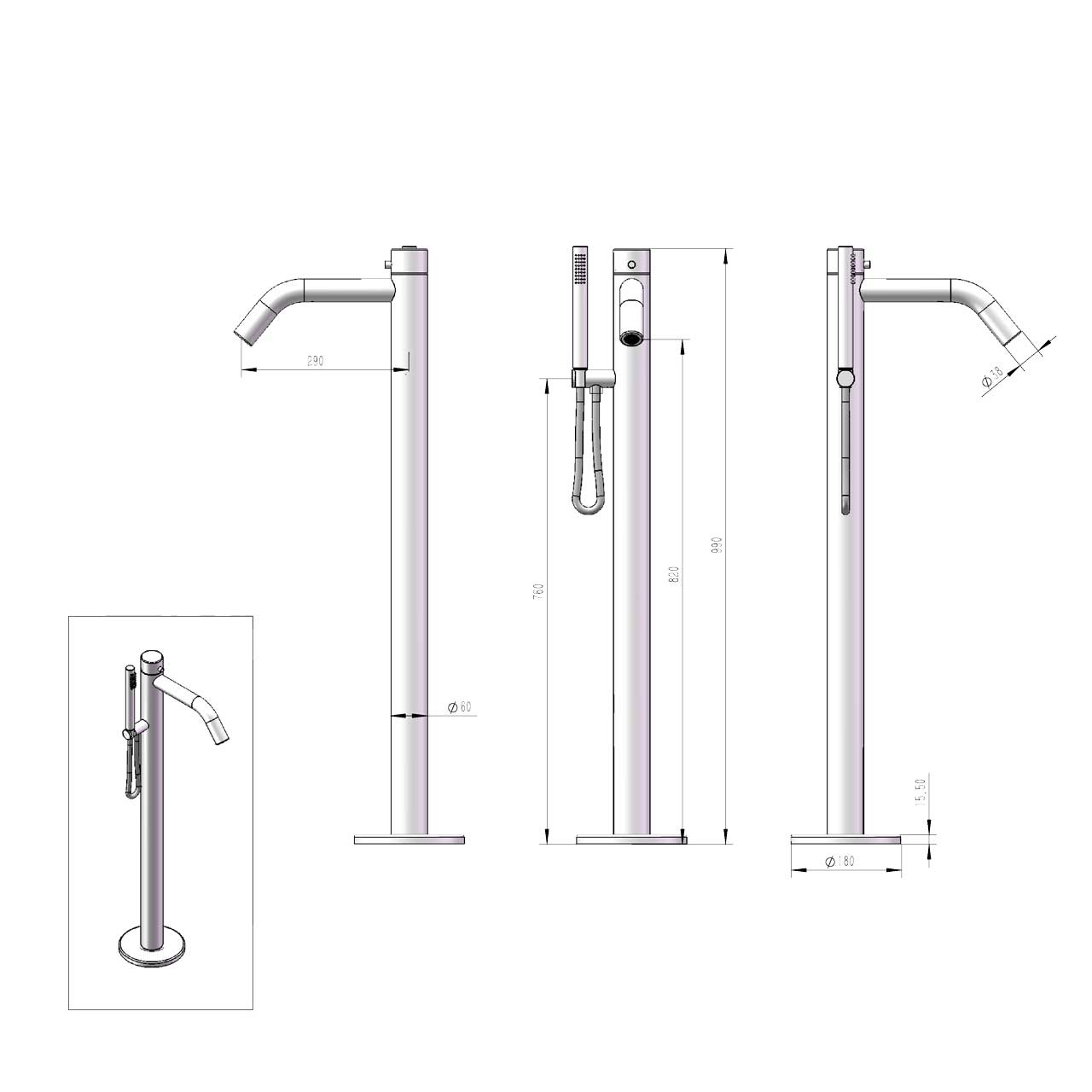 Columna de ducha de piscina con ducha de mano