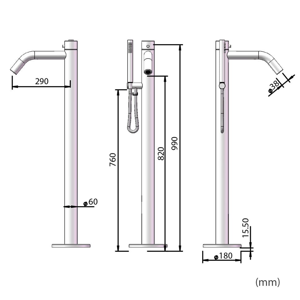 Black 316L Stainless Steel Bathtub Mixer with Hand Shower Sined