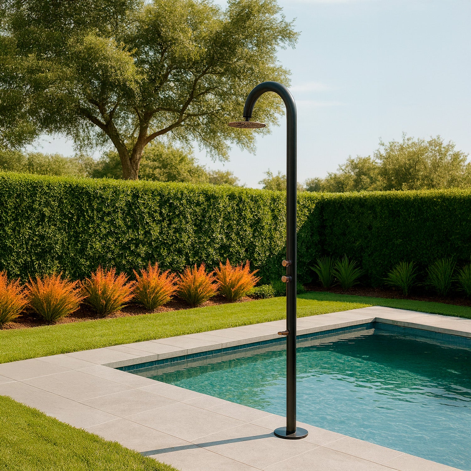 SINED Doccia con Soffione 25 cm Miscelatore y Lavapiedi Acero Inox AISI 316L Negro y Oro Rosa para Interior y Exterior DOCCIA-PALAU-DUO-NERA-OROROSA