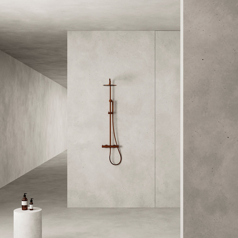 SINED Ducha Termostática de Acero Inoxidable 316L en Oro Rosa para Instalación a Pared Con Miscelador para Soffione y Doccino a Mano Ideal para Uso Interno y Externo Modelo Levante