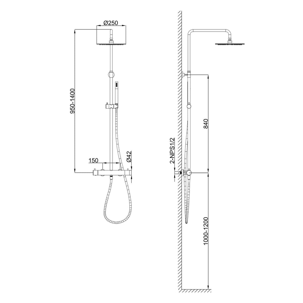 SINED Duche Termostático em Aço Inoxidável 316L em Ouro Rosa para Instalação na Parede com Misturador para Chuveiro de Teto e Chuveirinho de Mão Ideal para Uso Interno e Externo Modelo Levante
