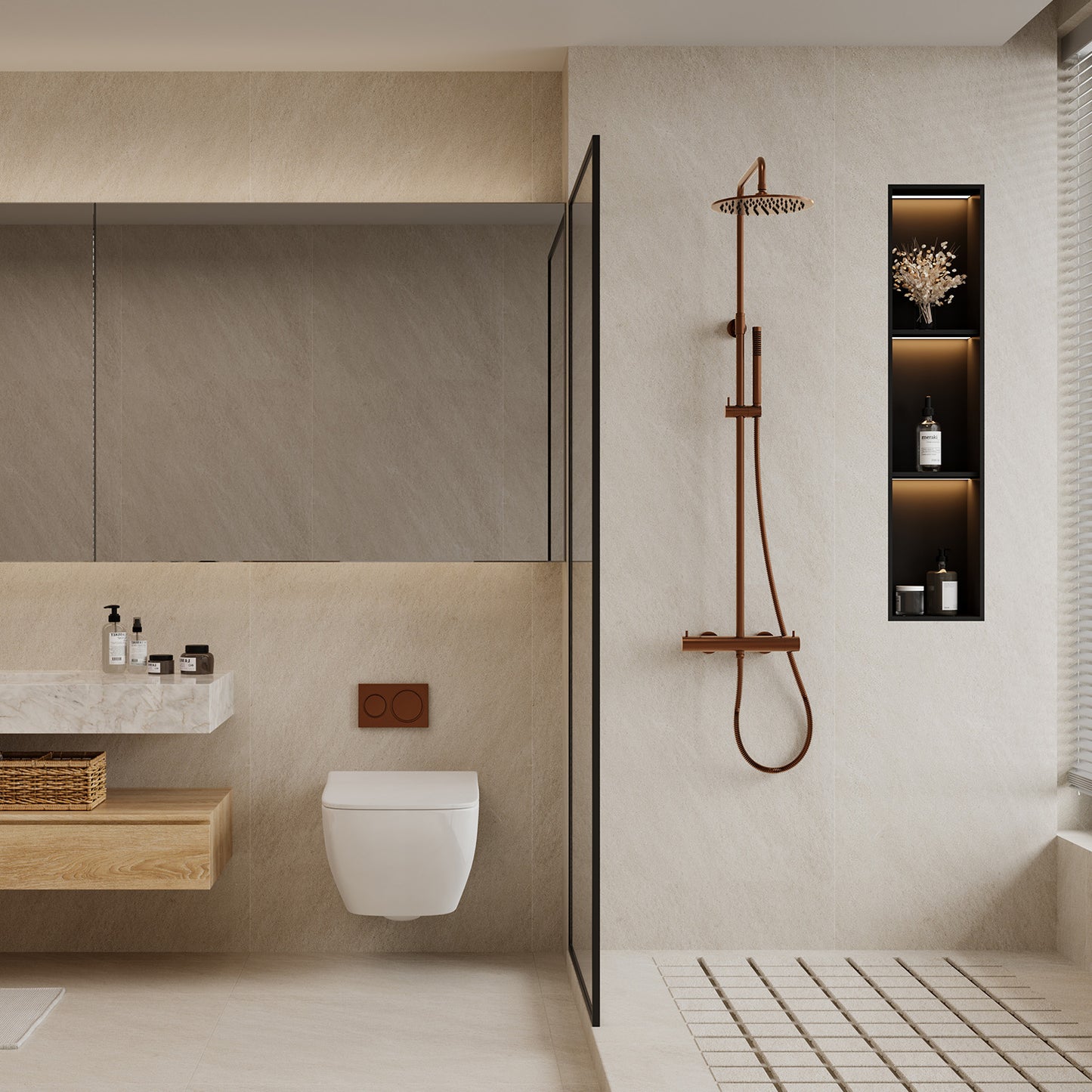 Ducha termostática SINED Levante oro rosa: elegancia y durab