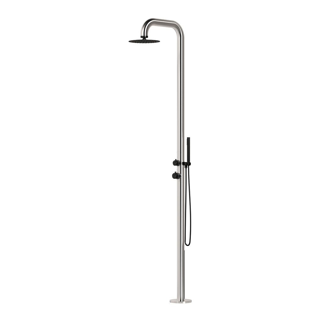 Sined Pula Douche de Jardin en Acier Inoxydable 316l avec Douche H 230 cm Douche en Acier Inoxydable Satiné avec Alimentation en Eau Chaude et Froide