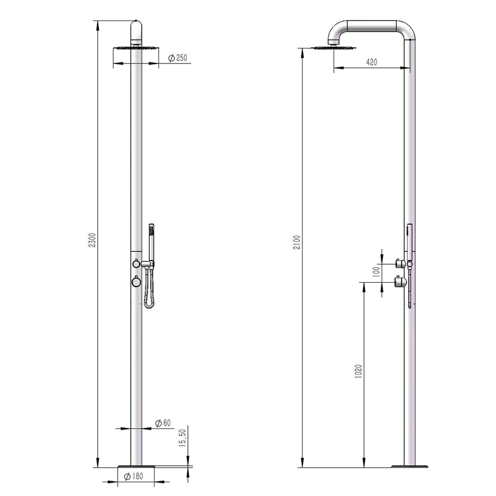 SINED Duche de Jardim com Misturador e Corpo de Teleduche em Aço Inoxidável AISI 316L Cor Preto Satinado Fornecimento de Água Quente e Fria Modelo DOCCIAPULANERA