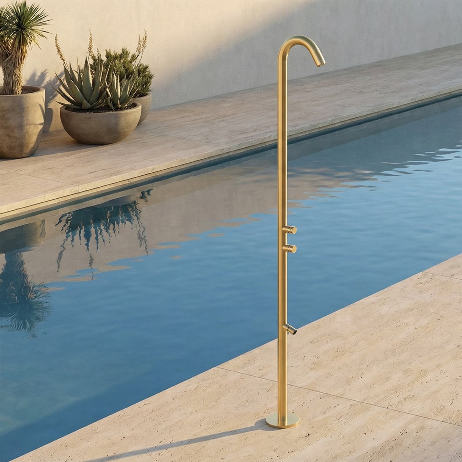 Sined Quartu Acero Inoxidable 316l Ducha Exterior con Rociador y Lavapies h 2289 cm Inox Oro Con Rociador Desviador y Lavapies