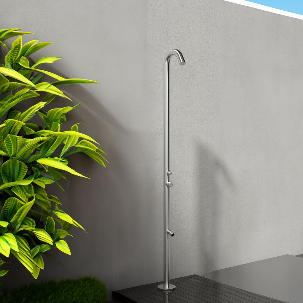 Ducha Exterior Sined Quartu Acero Inoxidable 316l Con Rociador y Lavapies h 2289 Cm Inox Conexiones De Base Ocultas