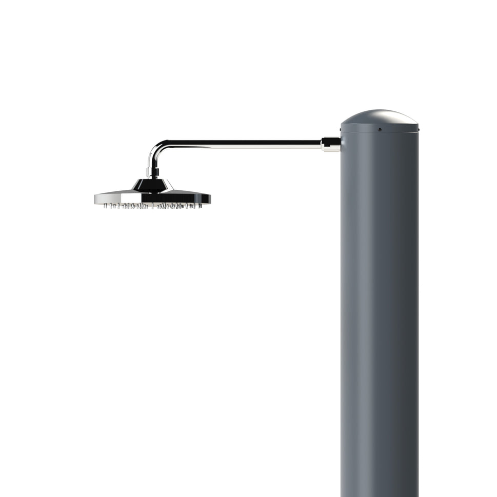 Sined Rimini Solar Shower Slate Gray Stainless Steel Garden Shower With Solar Heating Mixer Tap and Foot Wash 28 Liters White Ideal For Garden Pool Hotel Beach