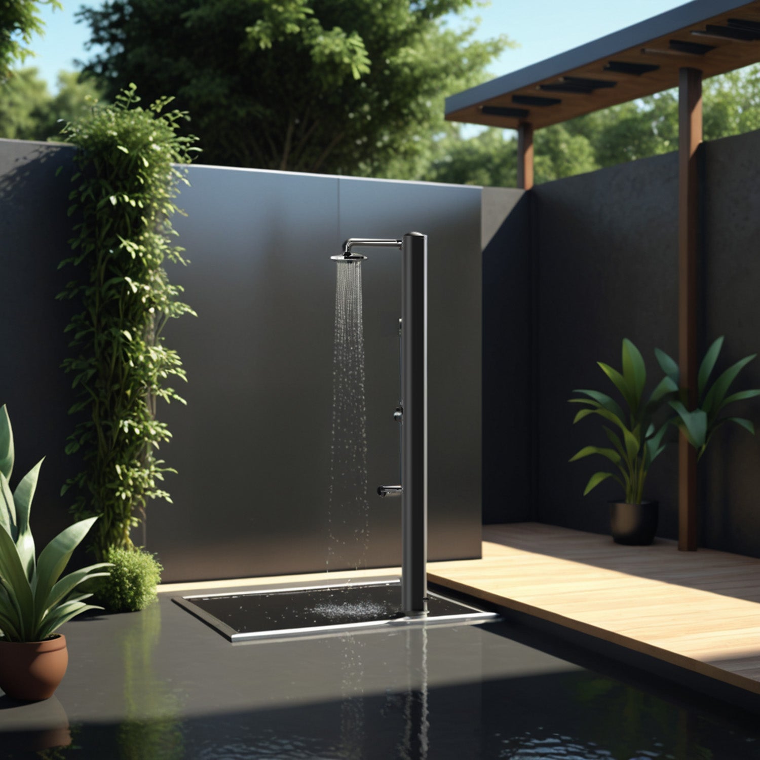 Stainless Steel Garden Shower With Mixer and Foot Wash 28 Liters Black