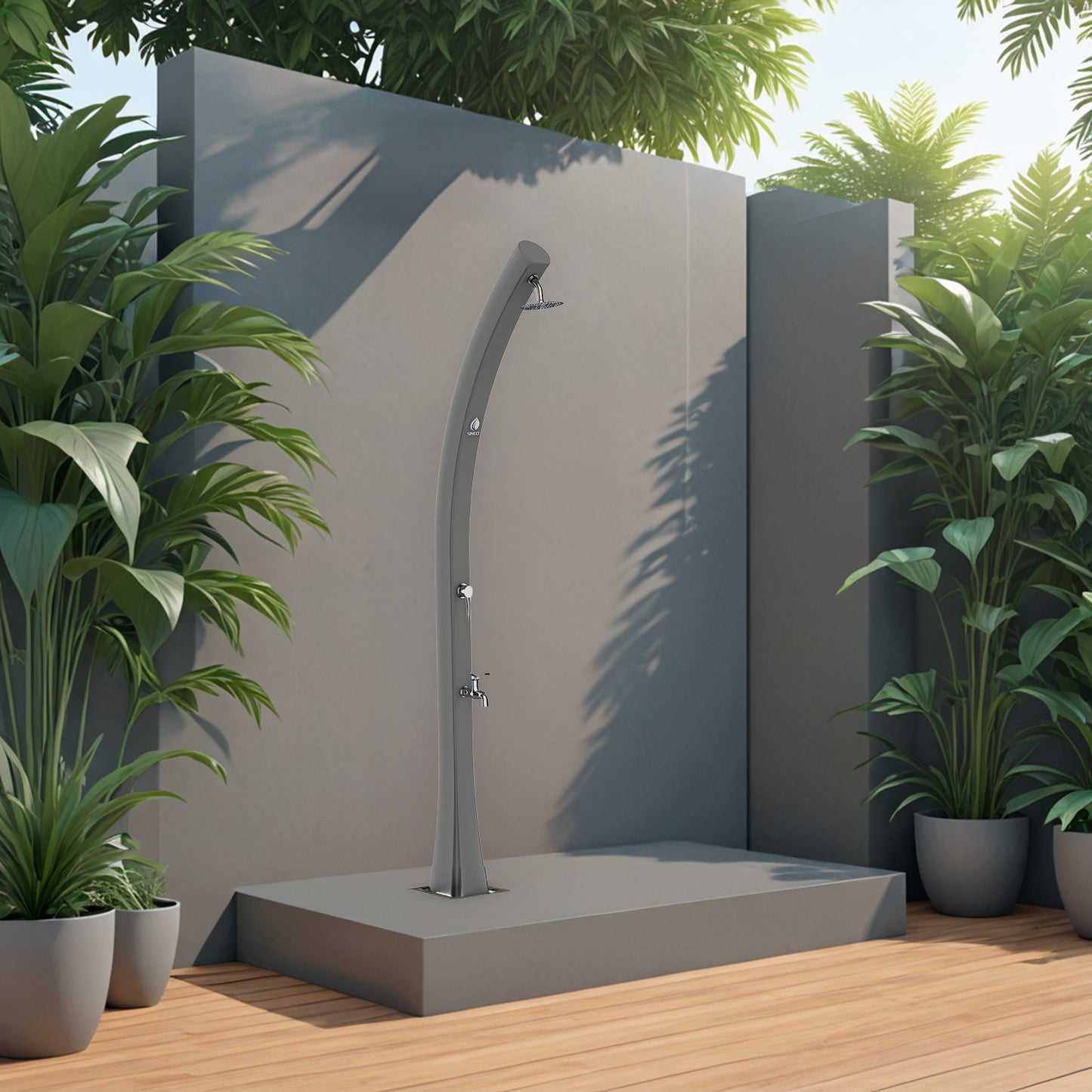 Ducha solar gris para piscina: diseño elegante y duradero