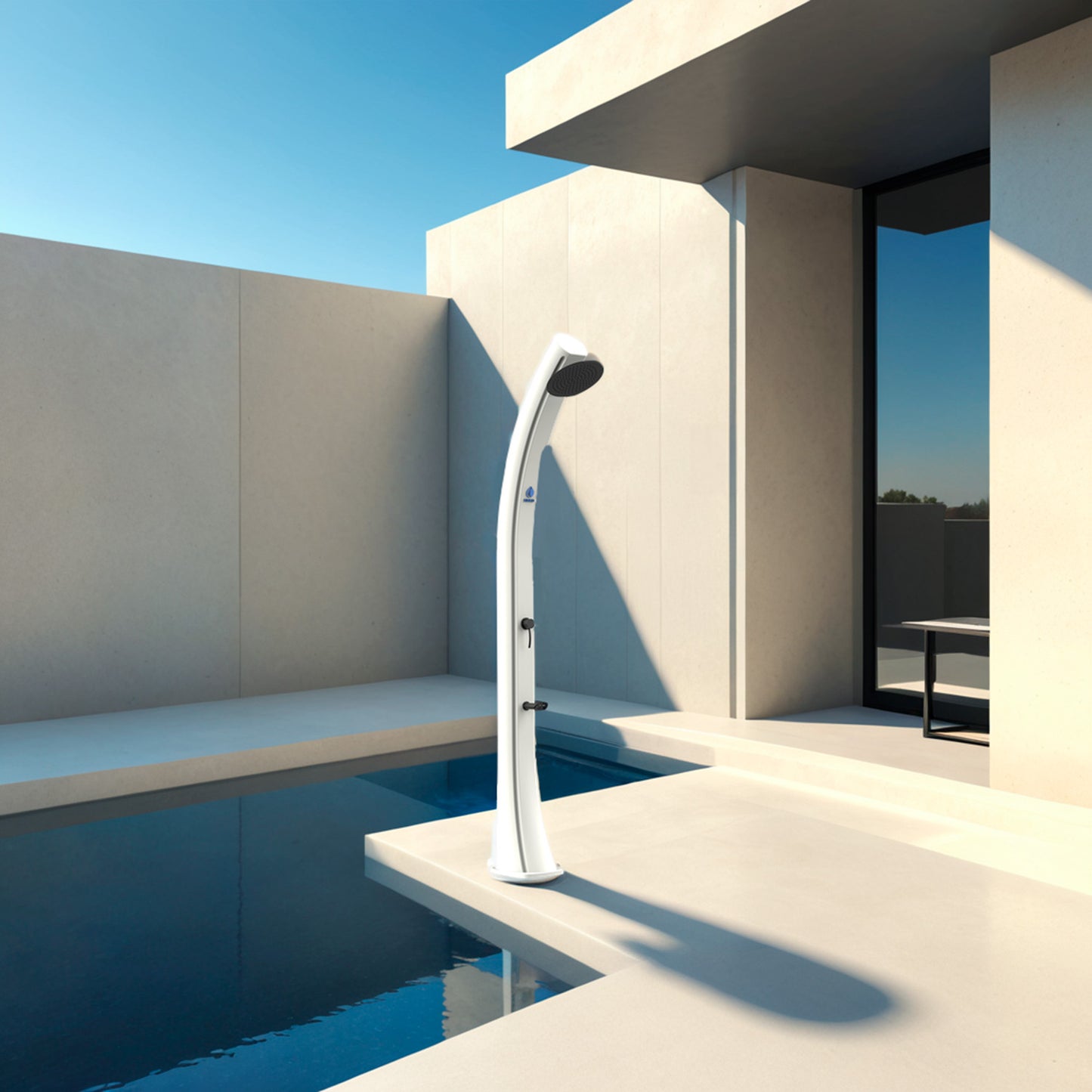 Ducha solar SINED Sole XXL blanca: diseño elegante y resistente para jardín y piscina
