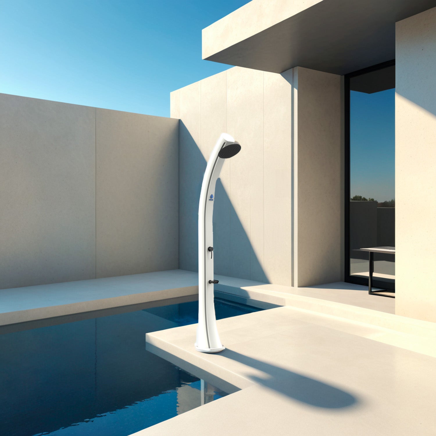 Sined Sole Xxl Zonneboiler Curva 40 Lt Antikalk Tank Witte Filter Ronde Douche Voet Zwarte Metalen Kraan Accessoires