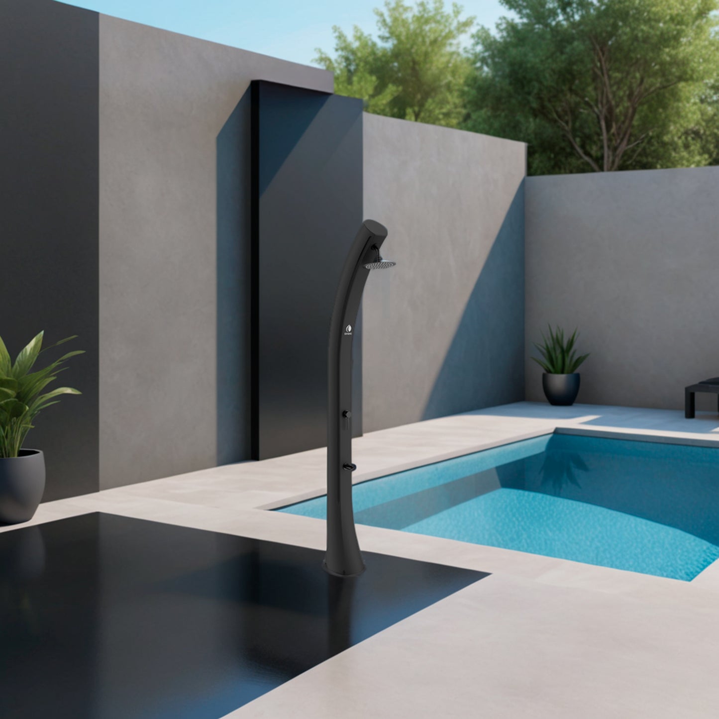Ducha solar negra SINED para jardín y piscina, diseño elegante y duradero