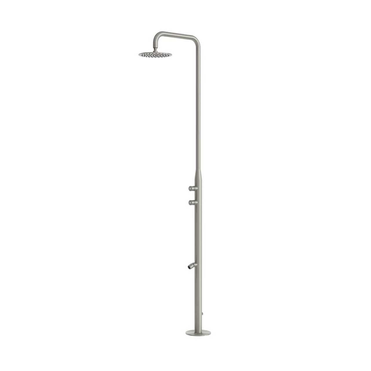 SINED ducha exterior acero inoxidable AISI 316L color inox satinado resistente a la corrosión y agentes atmosfericos diseno funcional para espacios exteriores DOCCIA-TEULADA-INOX