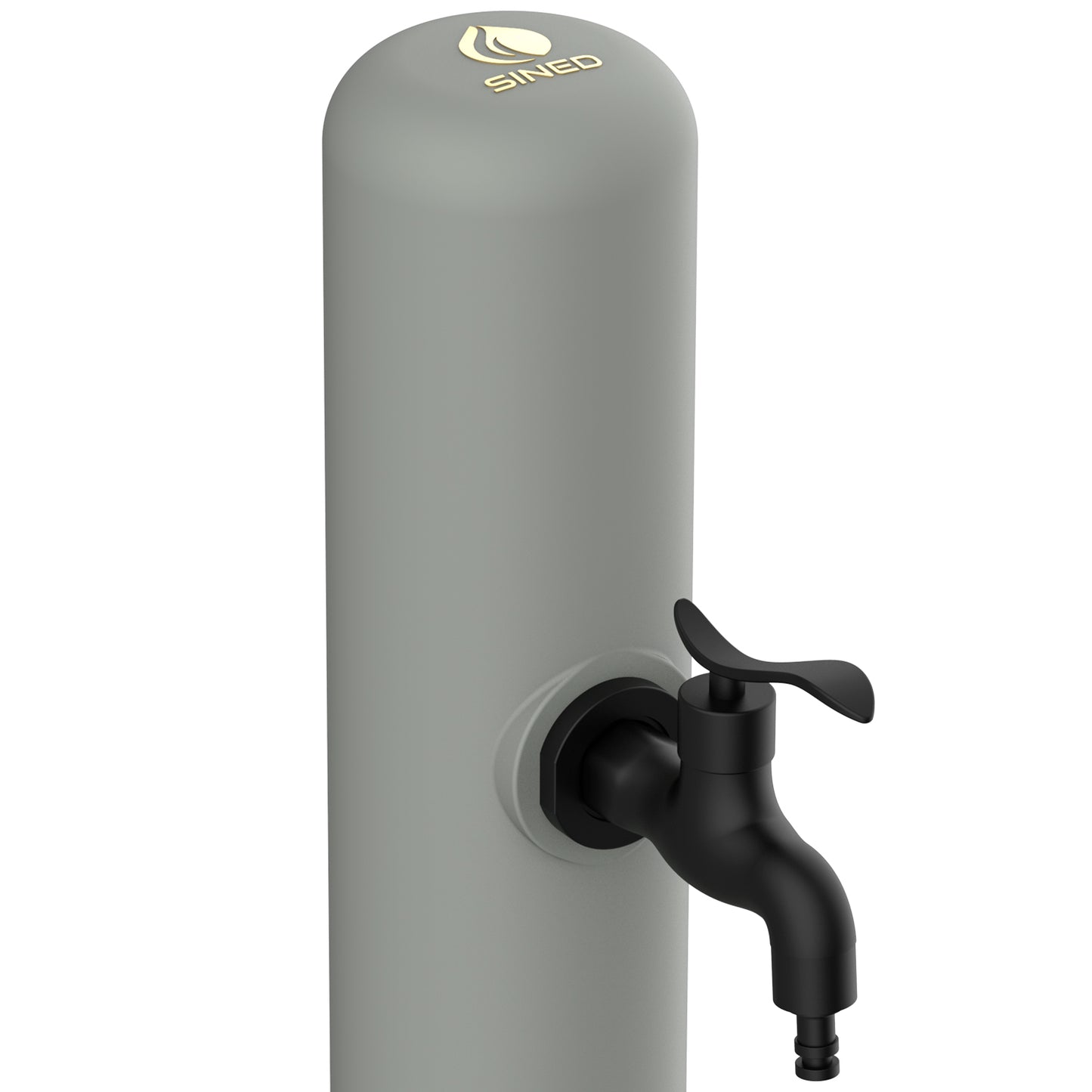 Fontana de exterior SINED Acqua Pro en color tortora, con conexión lateral para riego y diseño elegante.