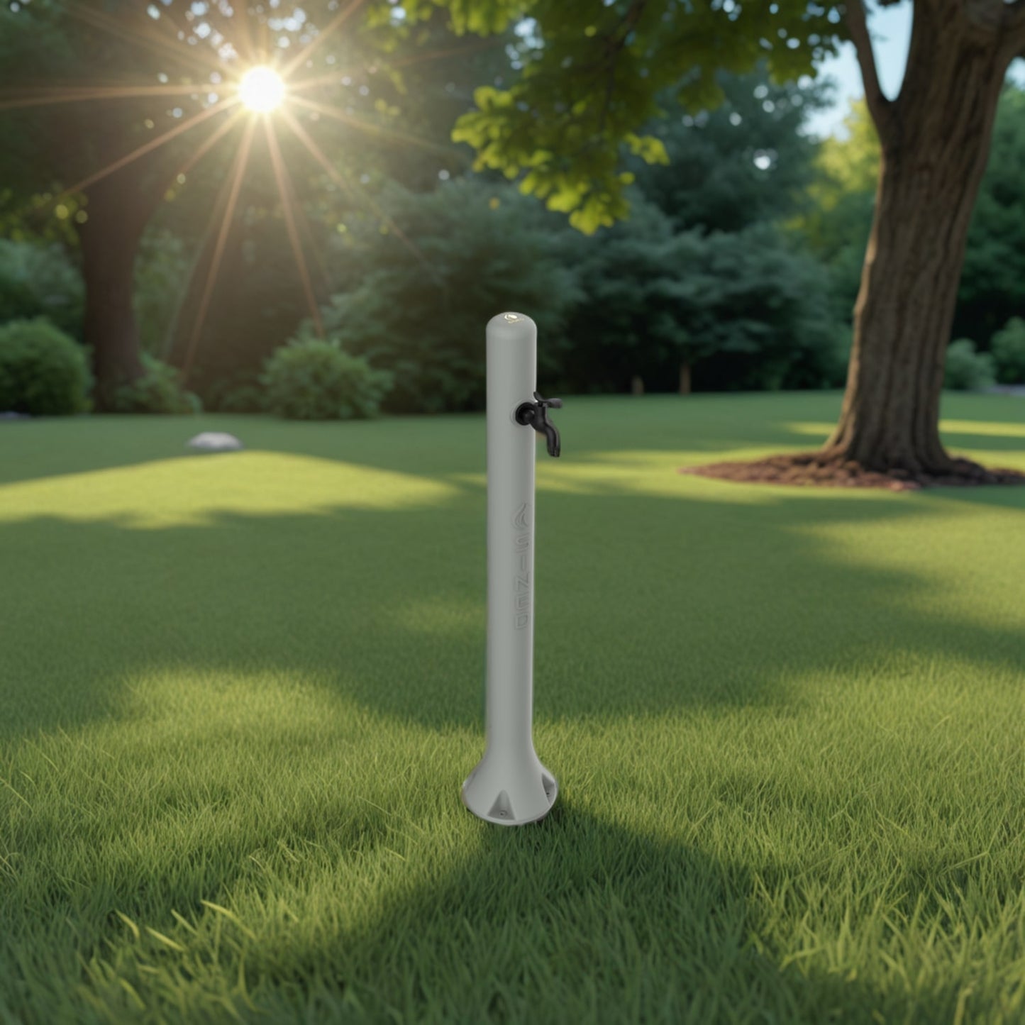 Fontana de exterior SINED Acqua Pro en color tortora, con conexión lateral para riego y diseño elegante.