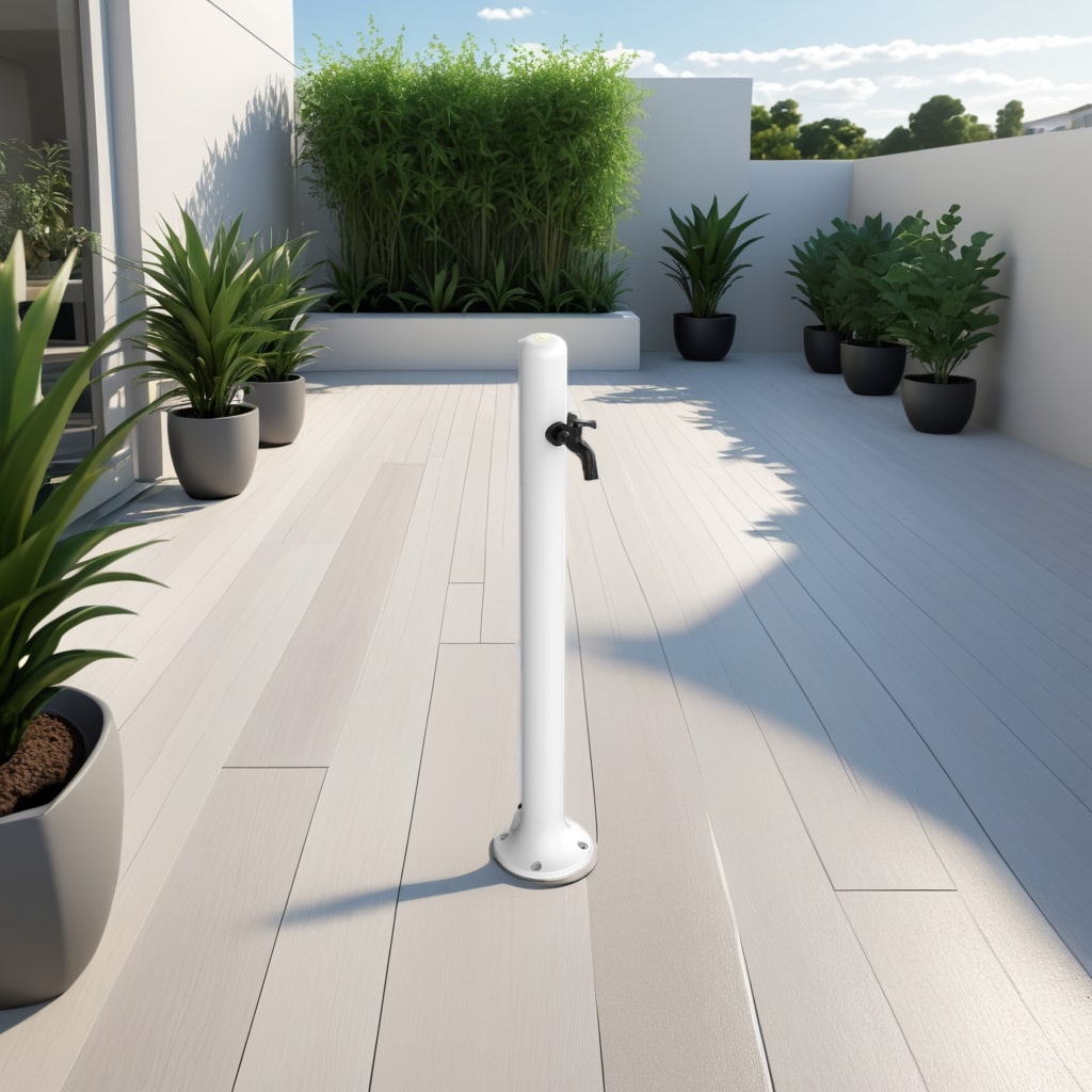 Fontaine de Jardin Blanche en Aluminium pour Arrosage d'Espaces Extérieurs avec Connexion Latérale et Compatible avec Accessoires Rapides Inclut Tout pour Montage Facile SINED FONTANA ALU ACQUA BIANCA