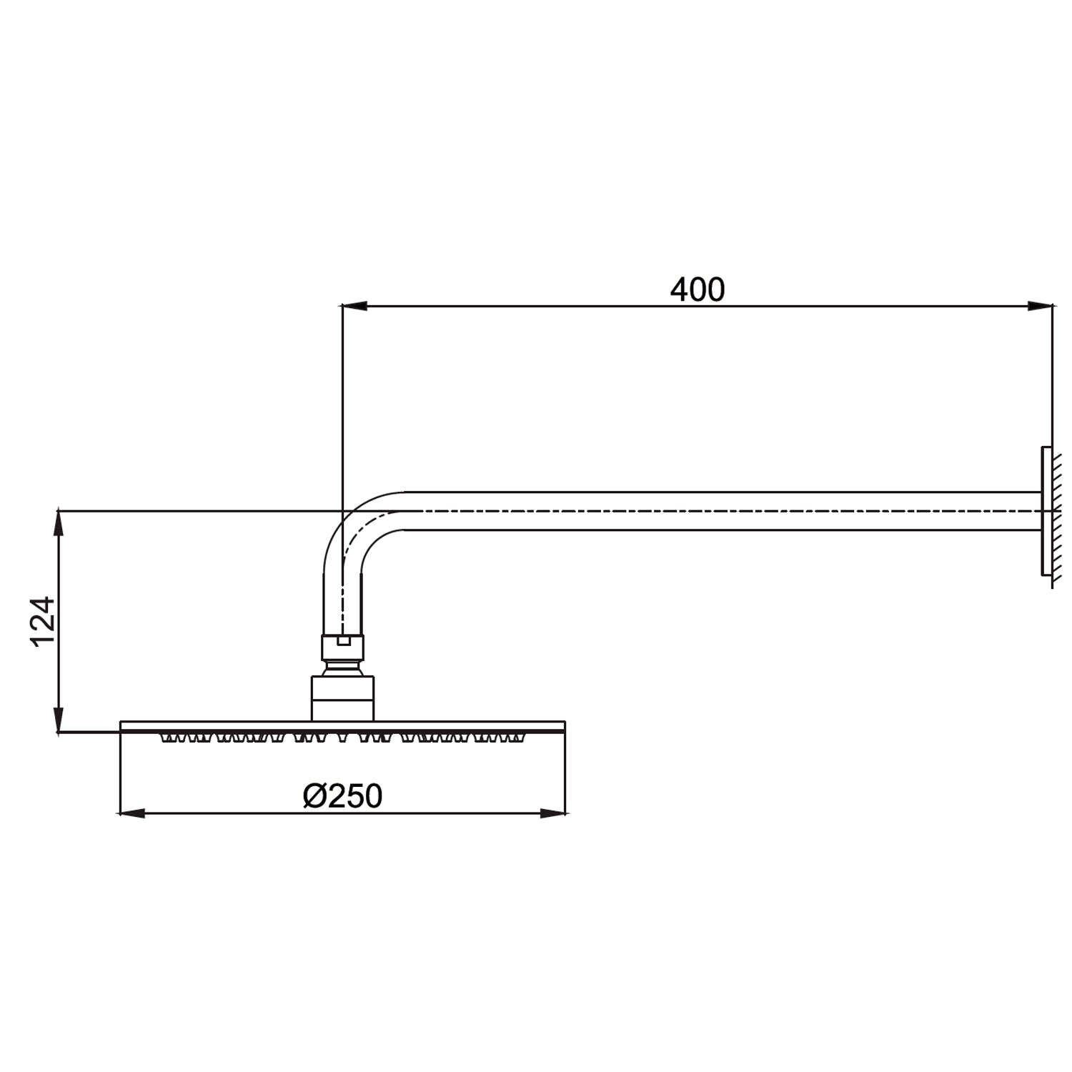 SINED 25 cm mat RVS douchearmset voor wandmontage, roestvrij staal 316L - Model LEVANTE