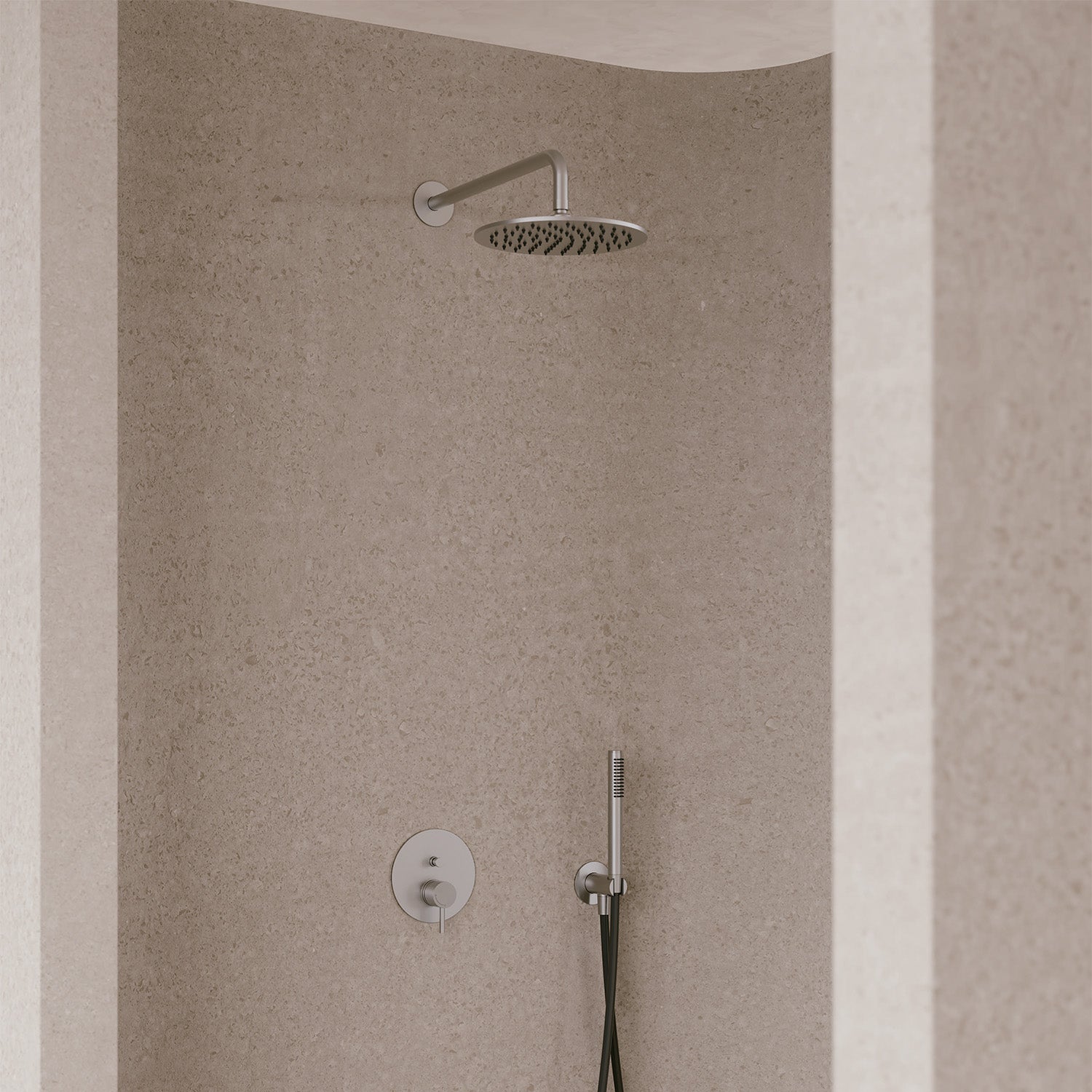 SINED Kit de brazo de ducha de acero inoxidable satinado de 25 cm para instalación en pared acero inoxidable 316L - Modelo LEVANTE