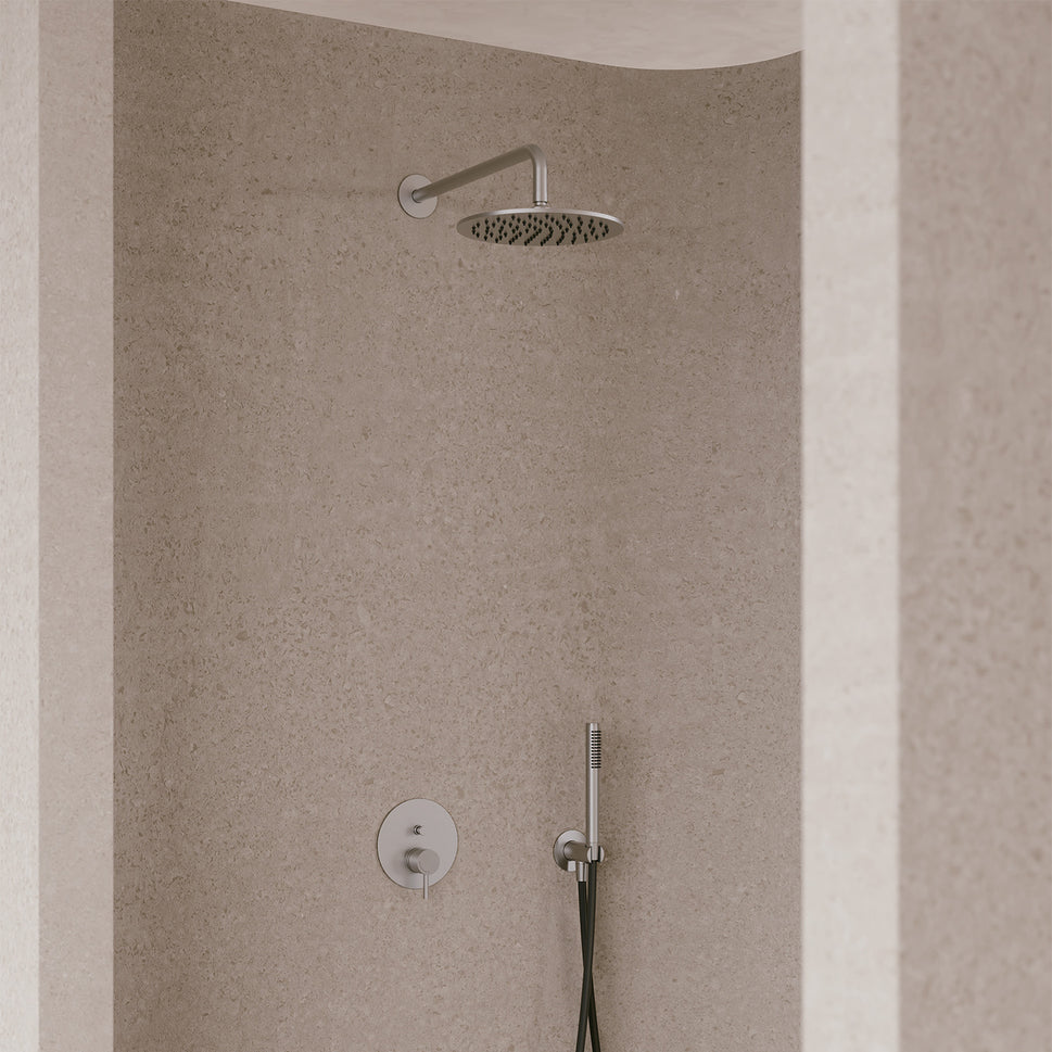 SINED Kit de brazo de ducha de acero inoxidable satinado de 25 cm para instalación en pared acero inoxidable 316L - Modelo LEVANTE