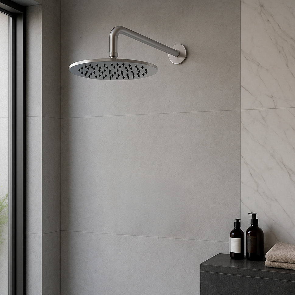 SINED Kit Armatuur RVS Douchekop 30cm Muur Esdoorn 316L RVS Geborsteld Ideaal voor Badkamers en Buitenruimtes Corrosiebestendig Modern en Functioneel Ontwerp Perfect voor Hedendaagse Omgevingen