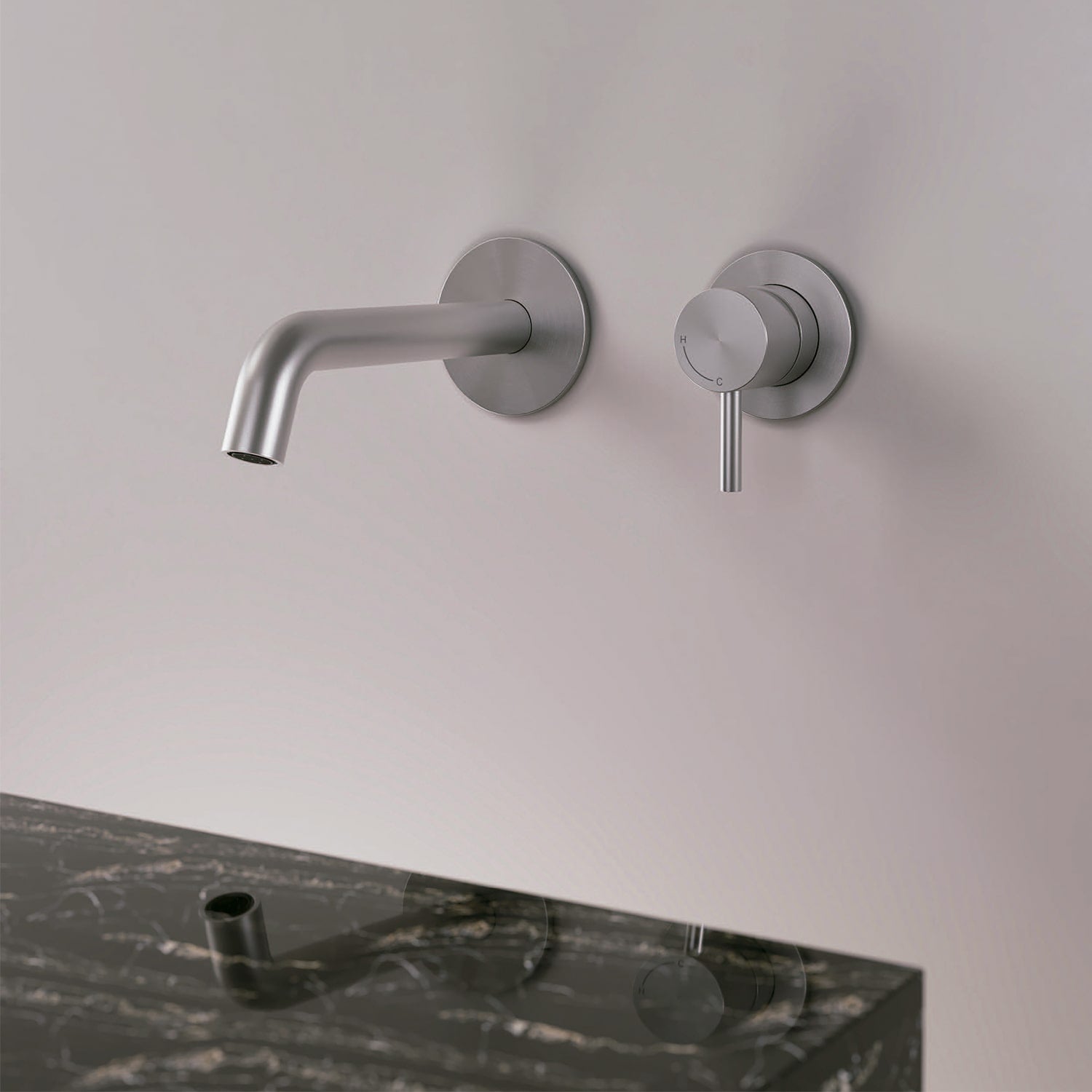 Kit voor wandkraan en mengkraan SINED van geborsteld roestvrij staal 316L voor moderne badkamers en buitenruimtes - Model LEVANTE