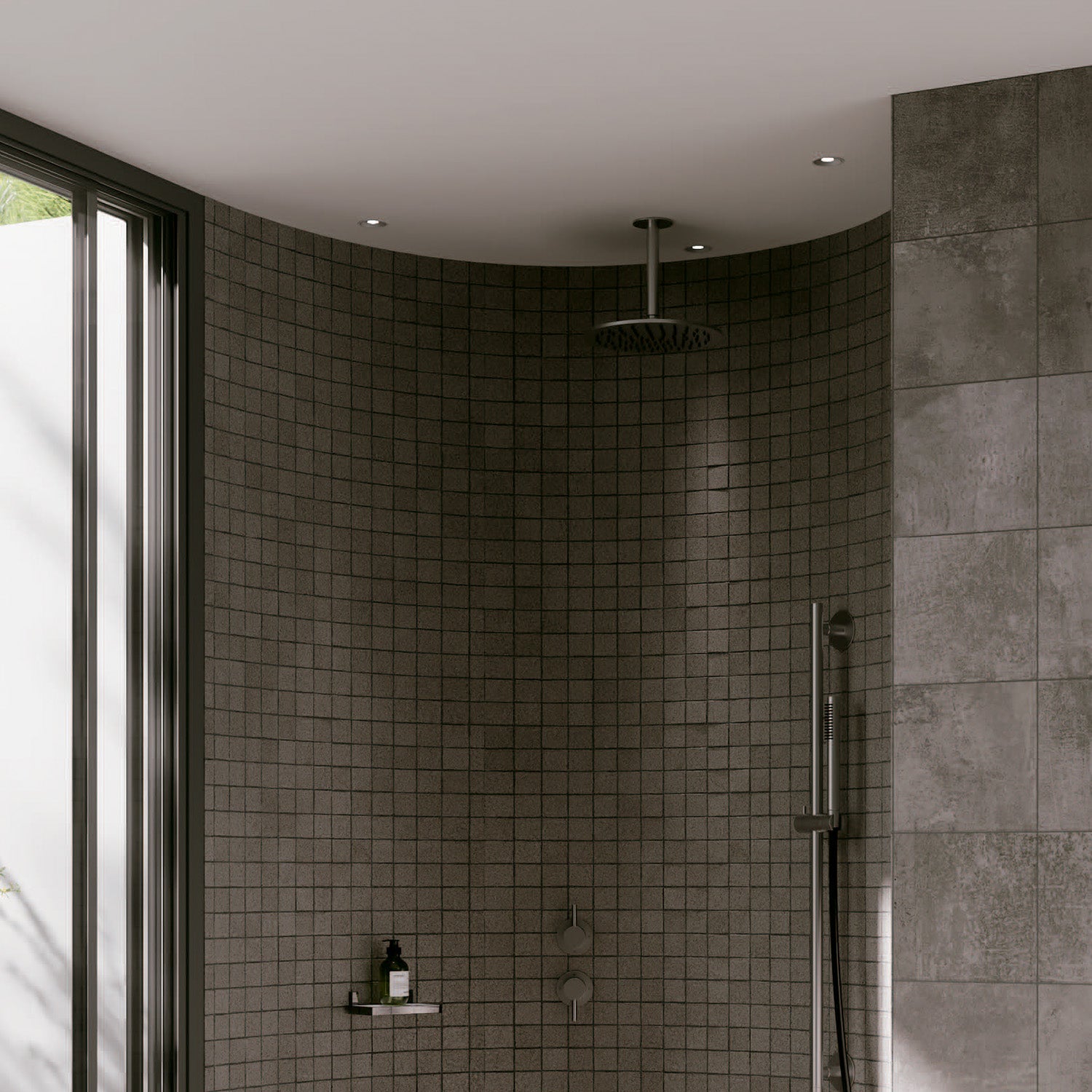 Kit voor arm en douchekop SINED Plafonddouche Geborsteld roestvrij staal 30 cm douche Roestvrij staal 316L Binnen- en buiteninstallatie Corrosiebestendig ontwerp Model LEVANTE