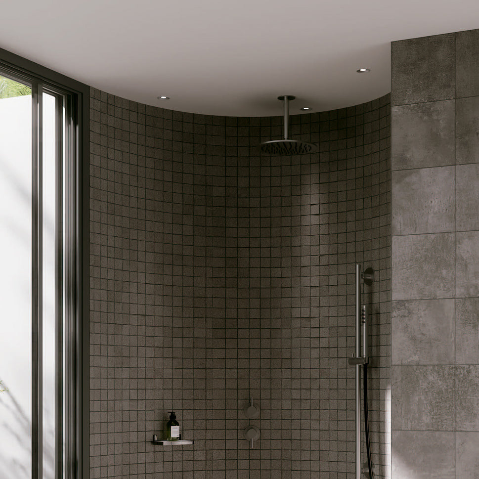 Kit voor arm en douchekop SINED Plafonddouche Geborsteld roestvrij staal 30 cm douche Roestvrij staal 316L Binnen- en buiteninstallatie Corrosiebestendig ontwerp Model LEVANTE