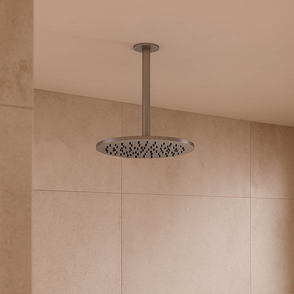 SINED Douchekit voor plafondmontage van 316L roestvrij staal, 25 cm met dubbele diffuser en lange arm van 24 cm, satijnafwerking voor binnen- en buiteninstallatie, model LEVANTE