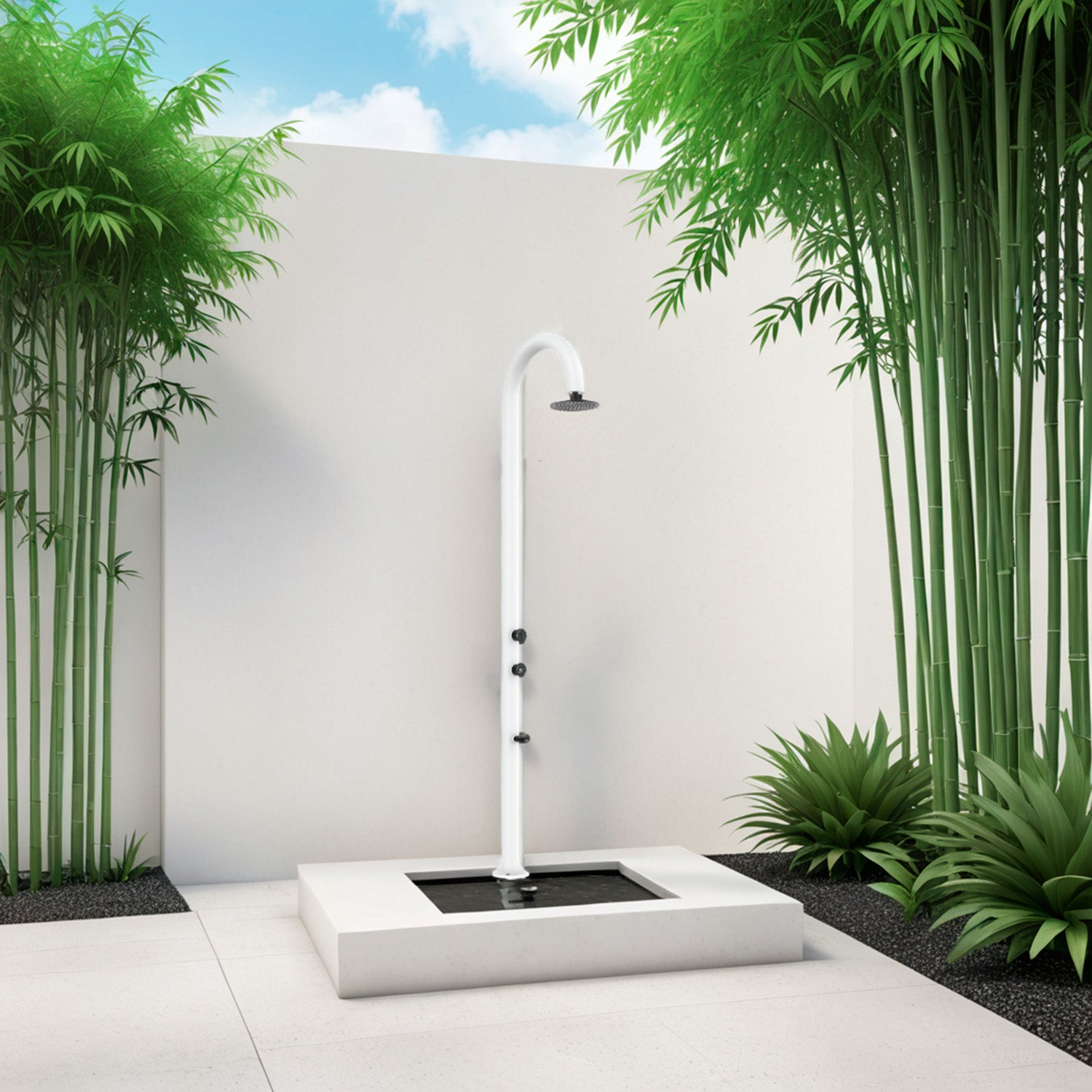 SINED Douche de Jardin en Aluminium Blanc avec Mitigeur pour Eau Chaude et Froide Double Connexion Inférieure et Latérale Pour intérieurs et extérieurs Accessoires Inclus LUNA ALU BIANCA