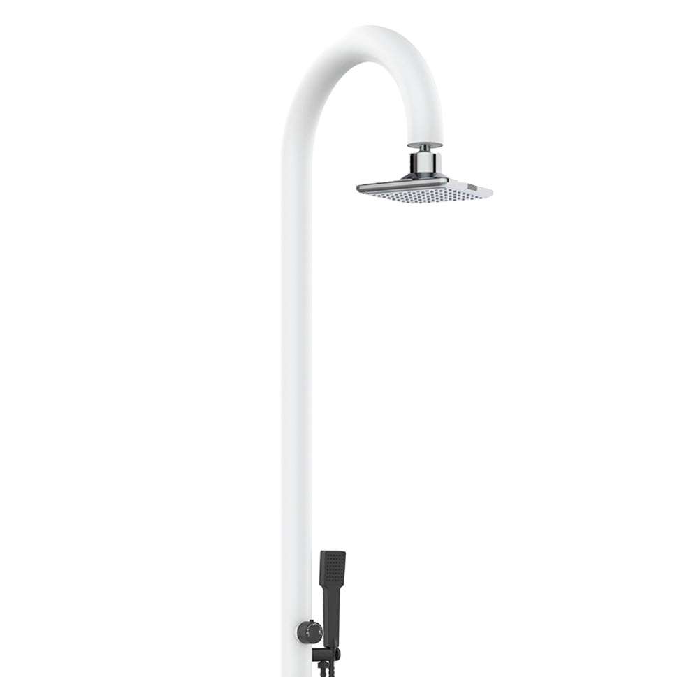 SINED Douche Jardin en Aluminium Blanc avec douchette mitigeur Température Froid-chaud et pommeau LED Double Connexion Latérale et inférieure Pour Intérieur ou Extérieur LUNA-ALU-D-BIANCA-LED